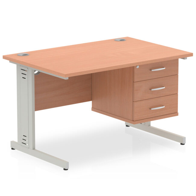 impulse 1200mm cable managed straight desk with single fixed pedestal