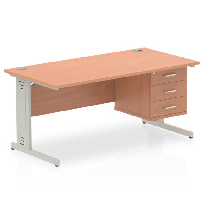 impulse 1600mm cable managed straight desk with single fixed pedestal
