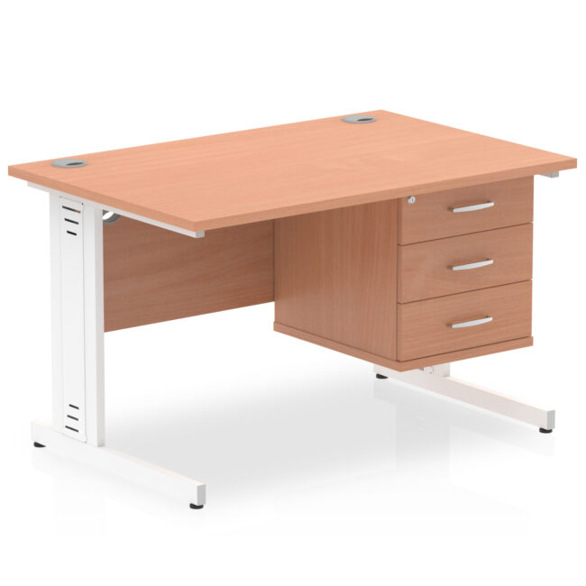 impulse 1200mm cable managed straight desk with single fixed pedestal