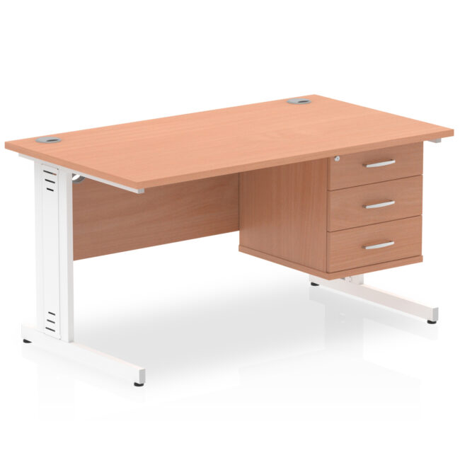 impulse 1400mm cable managed straight desk with single fixed pedestal