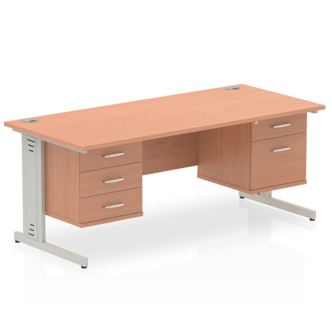 impulse 1600mm cable managed straight desk with two fixed pedestal