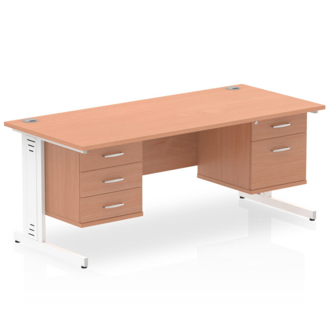 impulse 1800mm cable managed straight desk with two fixed pedestal