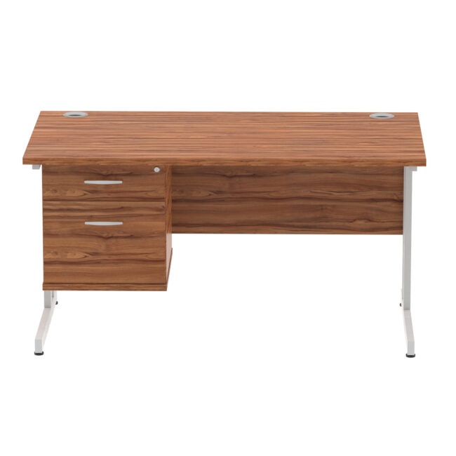 impulse 1400mm cantilever straight desk with single fixed pedestal
