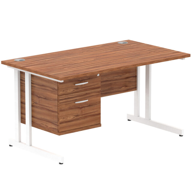 impulse 1400mm cantilever straight desk with single fixed pedestal