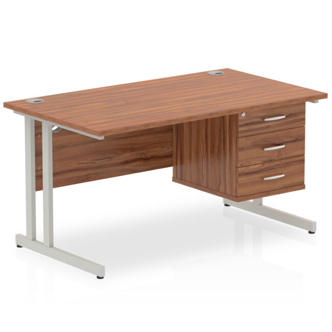 impulse 1400mm cantilever straight desk with single fixed pedestal