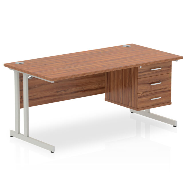 impulse 1600mm cantilever straight desk with single fixed pedestal