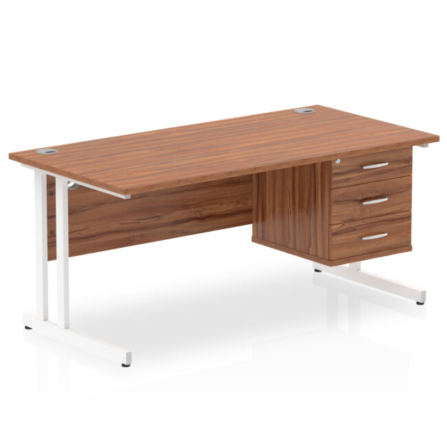 impulse 1600mm cantilever straight desk with single fixed pedestal