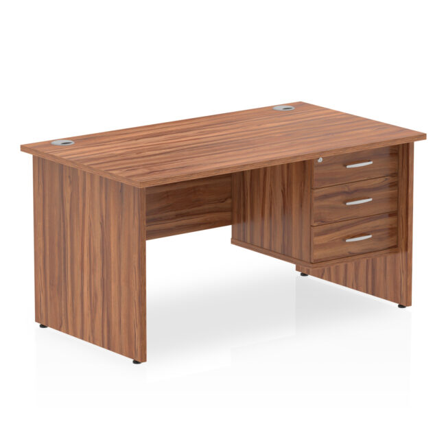 impulse 1400mm panel end straight desk with single fixed pedestal