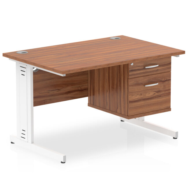 impulse 1200mm cable managed straight desk with single fixed pedestal