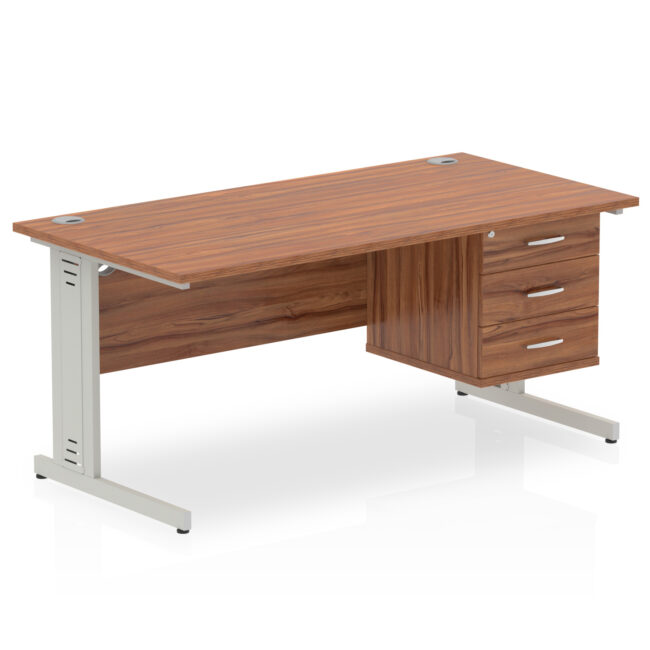 impulse 1600mm cable managed straight desk with single fixed pedestal