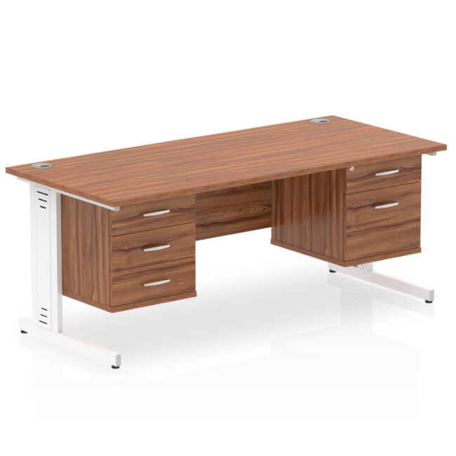 impulse 1600mm cable managed straight desk with two fixed pedestal