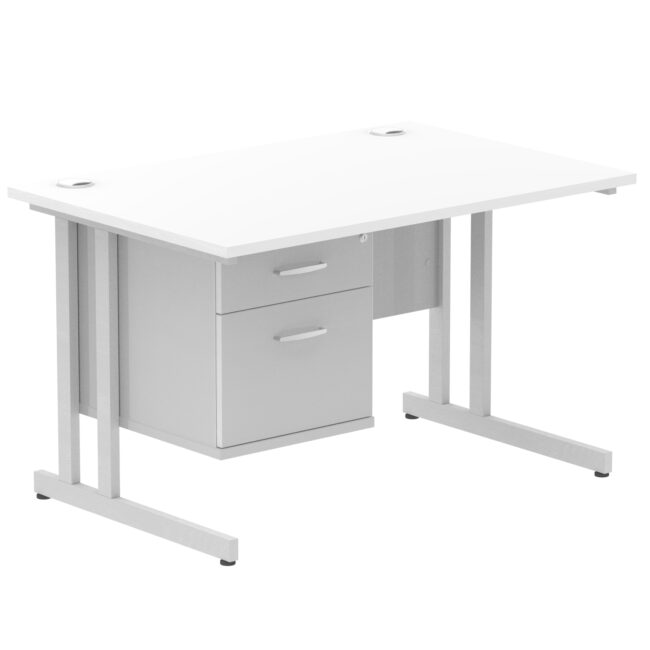 impulse 1200mm cantilever straight desk with single fixed pedestal