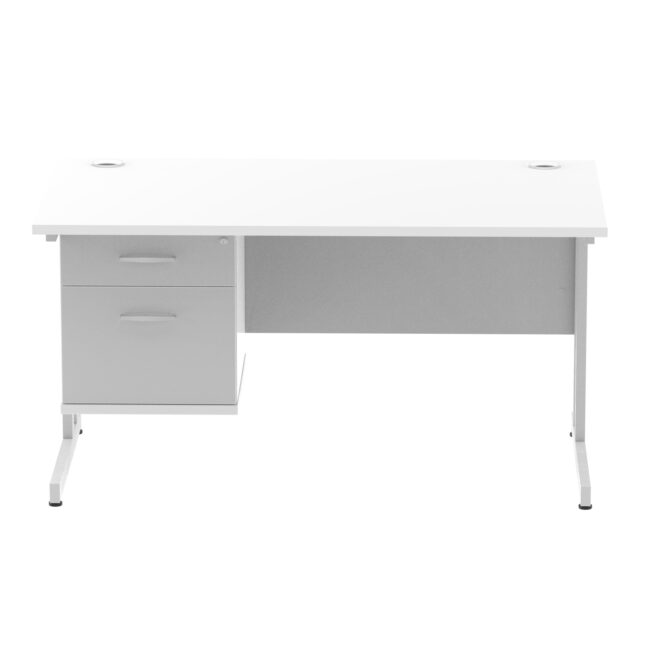 impulse 1400mm cantilever straight desk with single fixed pedestal