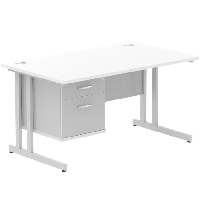 impulse 1400mm cantilever straight desk with single fixed pedestal