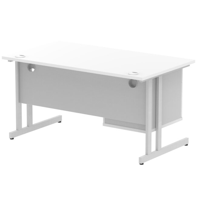 impulse 1400mm cantilever straight desk with single fixed pedestal