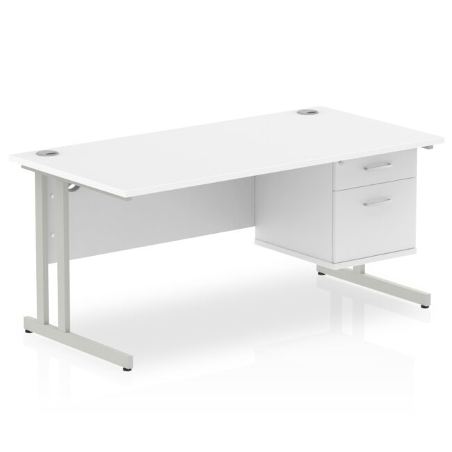 impulse 1600mm cantilever straight desk with single fixed pedestal