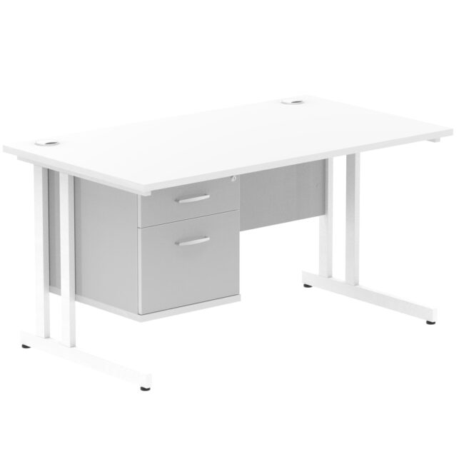 impulse 1400mm cantilever straight desk with single fixed pedestal
