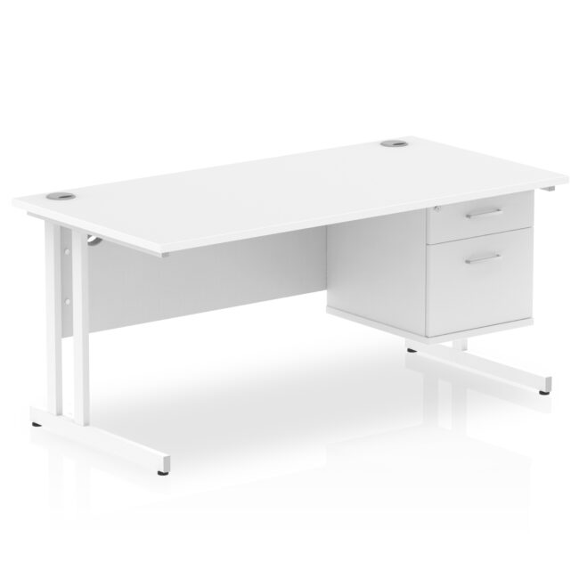impulse 1600mm cantilever straight desk with single fixed pedestal