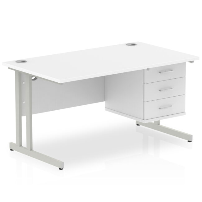 impulse 1400mm cantilever straight desk with single fixed pedestal