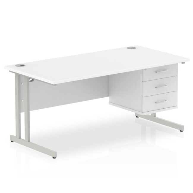 impulse 1600mm cantilever straight desk with single fixed pedestal