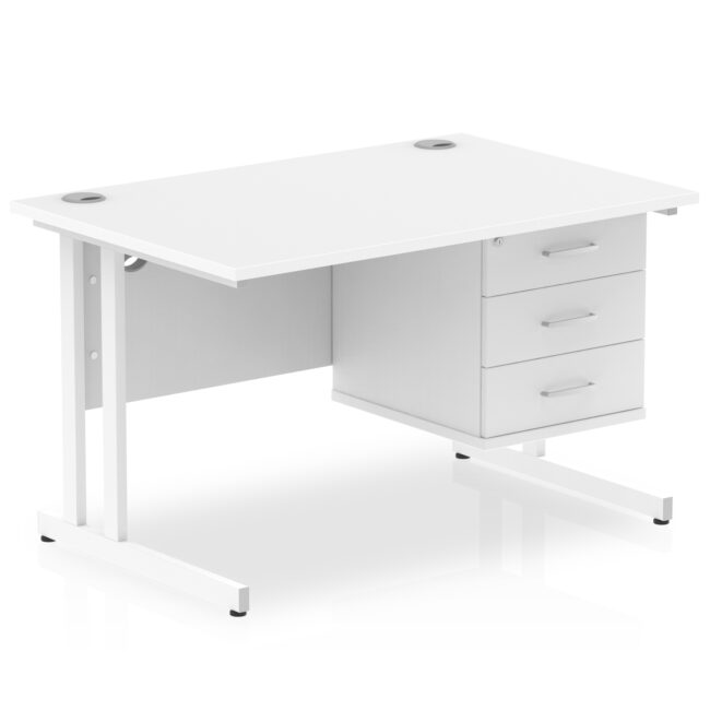 impulse 1200mm cantilever straight desk with single fixed pedestal