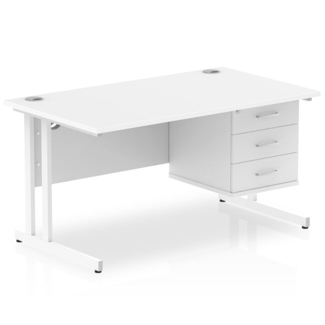 impulse 1400mm cantilever straight desk with single fixed pedestal