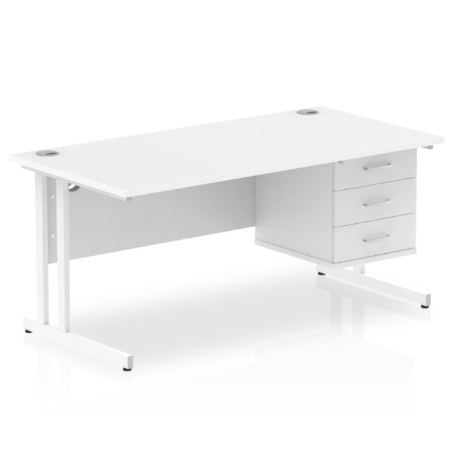 impulse 1600mm cantilever straight desk with single fixed pedestal