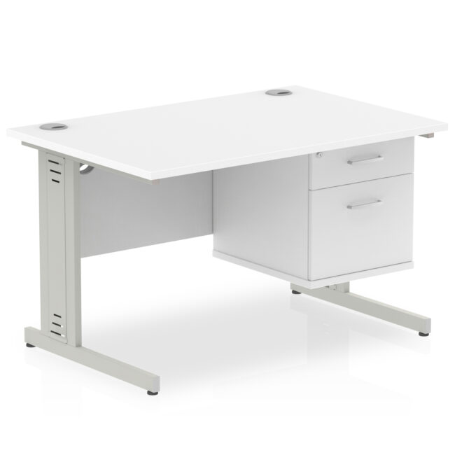 impulse 1200mm cable managed straight desk with single fixed pedestal