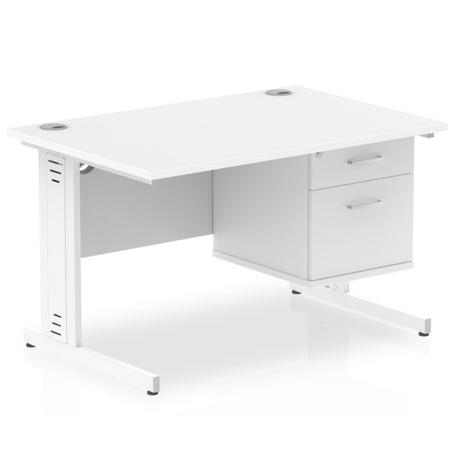 impulse 1200mm cable managed straight desk with single fixed pedestal