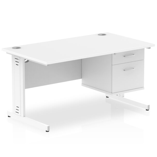impulse 1400mm cable managed straight desk with single fixed pedestal