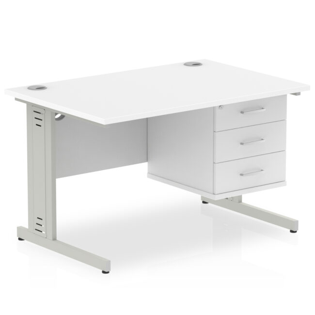 impulse 1200mm cable managed straight desk with single fixed pedestal