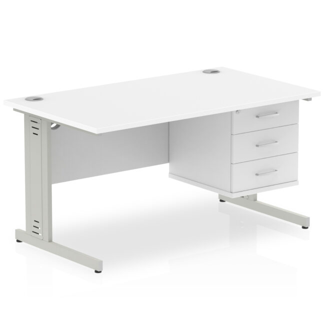 impulse 1400mm cable managed straight desk with single fixed pedestal