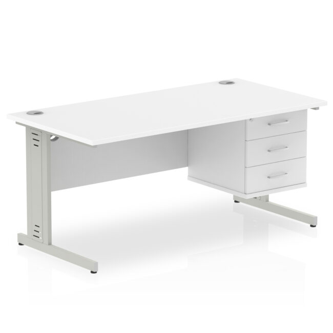impulse 1600mm cable managed straight desk with single fixed pedestal