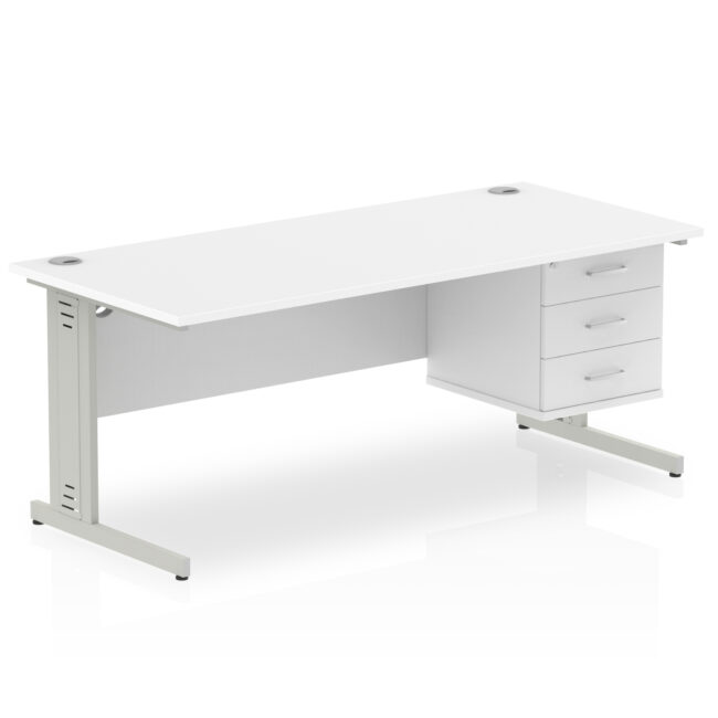 impulse 1800mm cable managed straight desk with single fixed pedestal