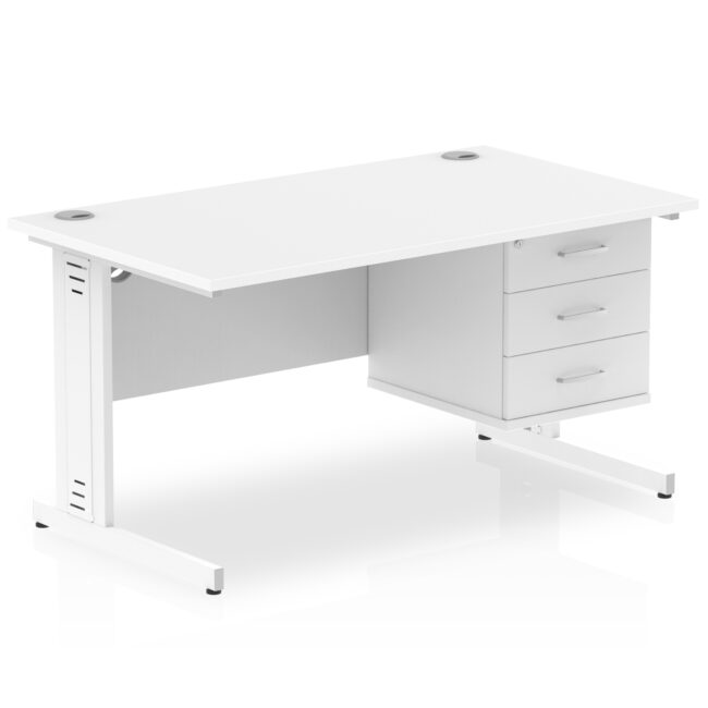 impulse 1400mm cable managed straight desk with single fixed pedestal