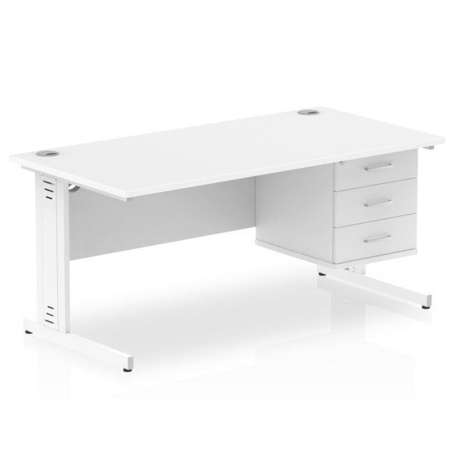 impulse 1600mm cable managed straight desk with single fixed pedestal