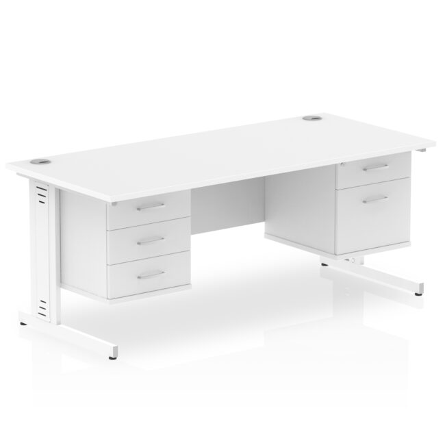impulse 1800mm cable managed straight desk with two fixed pedestal