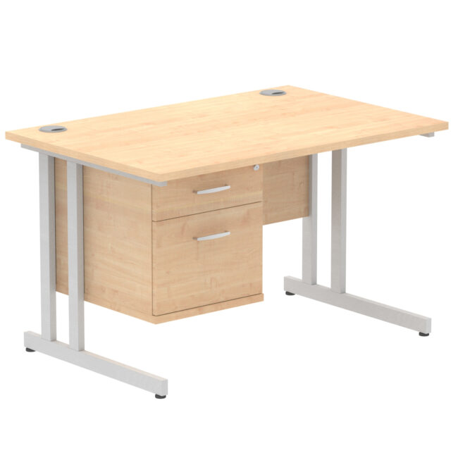 impulse 1200mm cantilever straight desk with single fixed pedestal