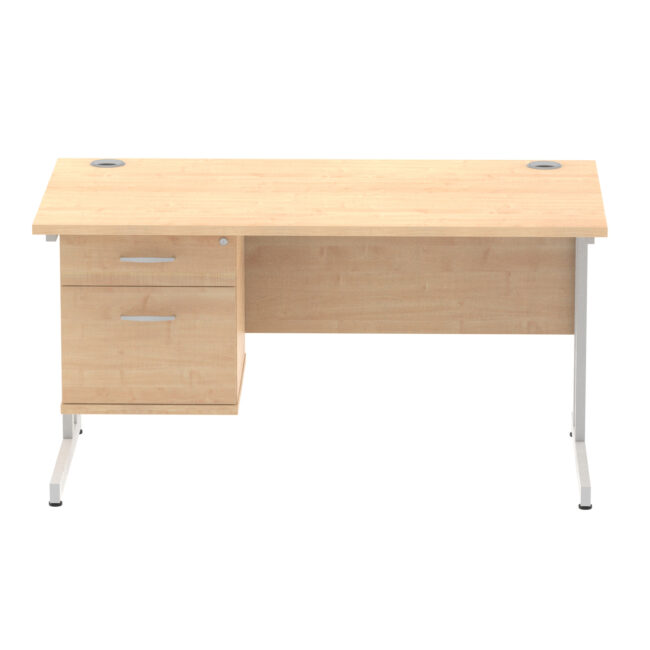 impulse 1400mm cantilever straight desk with single fixed pedestal