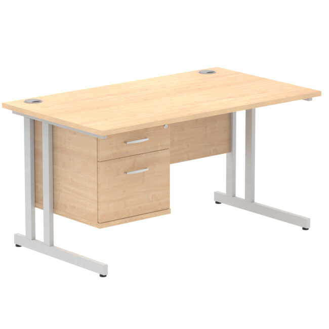 impulse 1400mm cantilever straight desk with single fixed pedestal