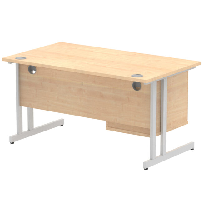impulse 1400mm cantilever straight desk with single fixed pedestal