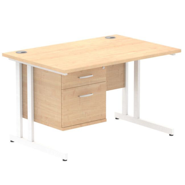 impulse 1200mm cantilever straight desk with single fixed pedestal