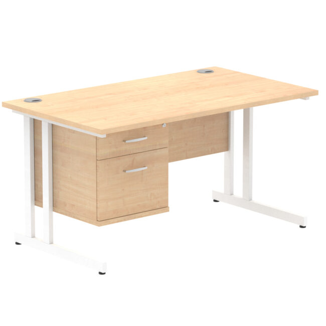 impulse 1400mm cantilever straight desk with single fixed pedestal