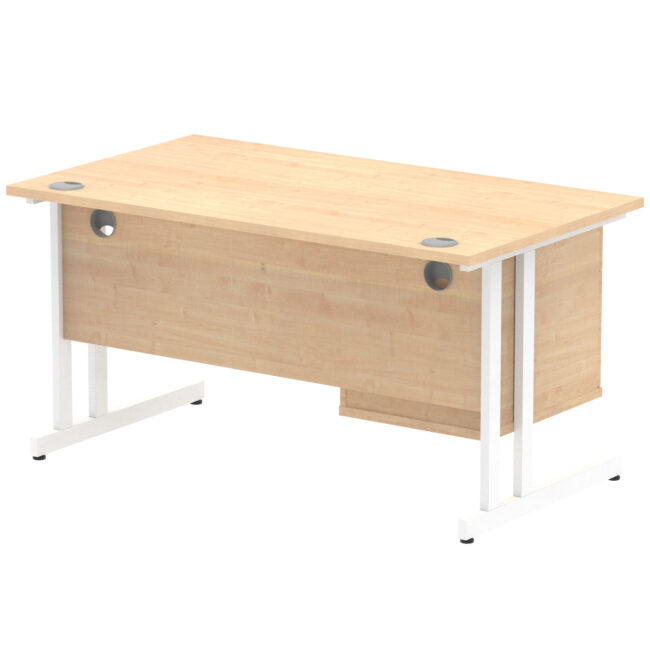 impulse 1400mm cantilever straight desk with single fixed pedestal