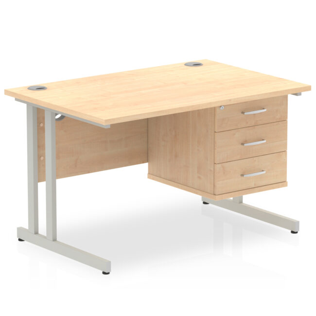 impulse 1200mm cantilever straight desk with single fixed pedestal