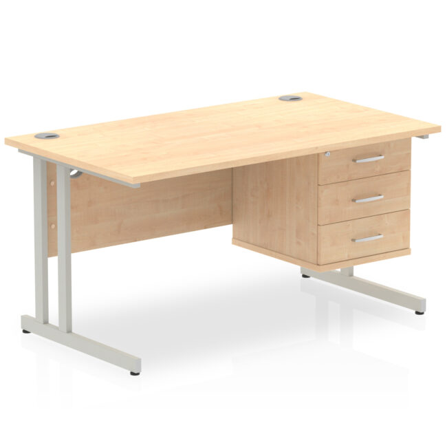 impulse 1400mm cantilever straight desk with single fixed pedestal