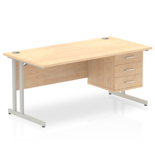 impulse 1600mm cantilever straight desk with single fixed pedestal