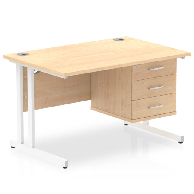 impulse 1200mm cantilever straight desk with single fixed pedestal