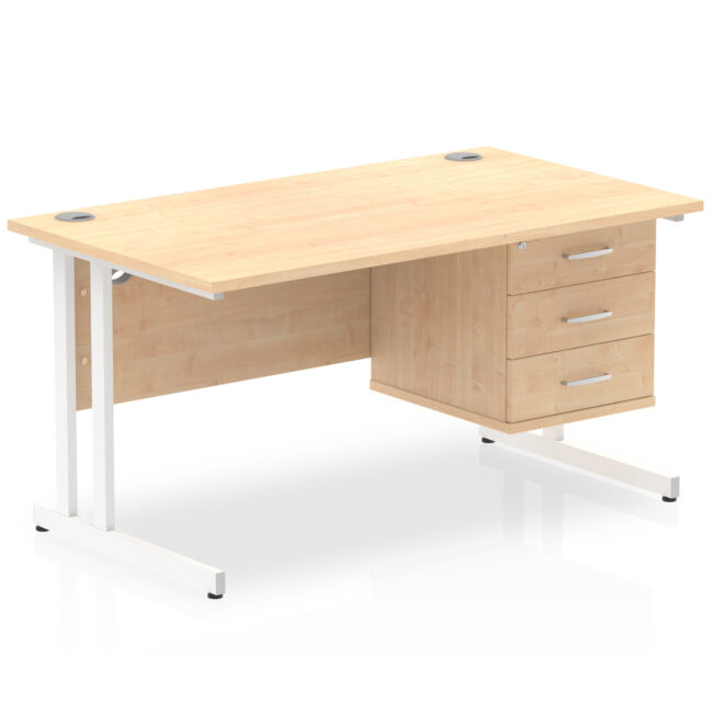 impulse 1400mm cantilever straight desk with single fixed pedestal