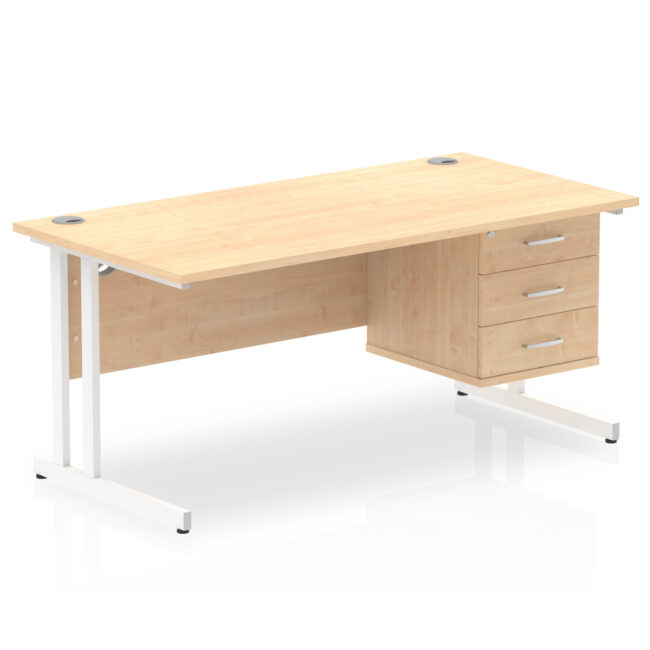 impulse 1600mm cantilever straight desk with single fixed pedestal
